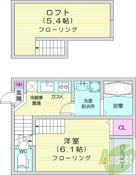 メルツ原町(1K/1階)の間取り写真