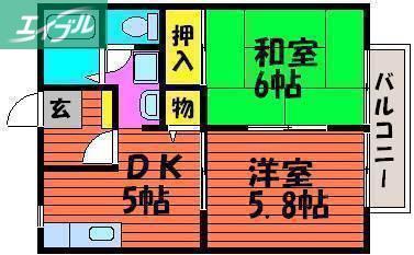 パナハイツ芳泉B棟(2DK/1階)の間取り写真