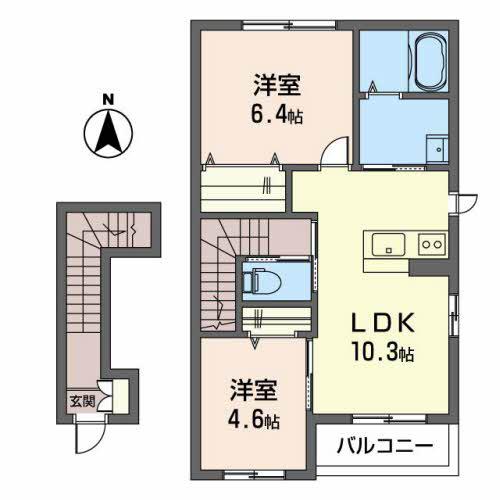 クラヴィエTE(2LDK/2階)の間取り写真