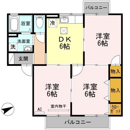 パークサイド堀南 C棟(3DK/1階)の間取り写真