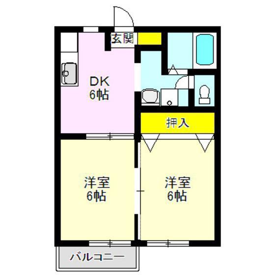 ウェルスフィールド B(2DK/2階)の間取り写真