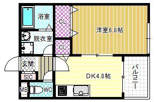 ステラウッド野中I(1DK/2階)の間取り写真