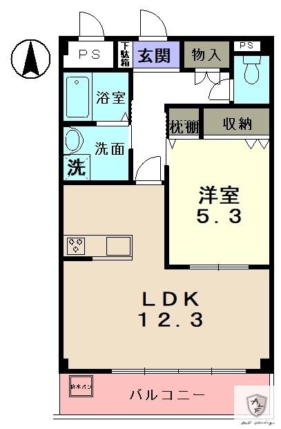 パークヒルズ山吹(1LDK/2階)の間取り写真
