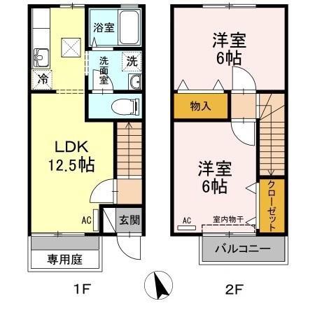 メルベーユMT B棟(2LDK/1階)の間取り写真