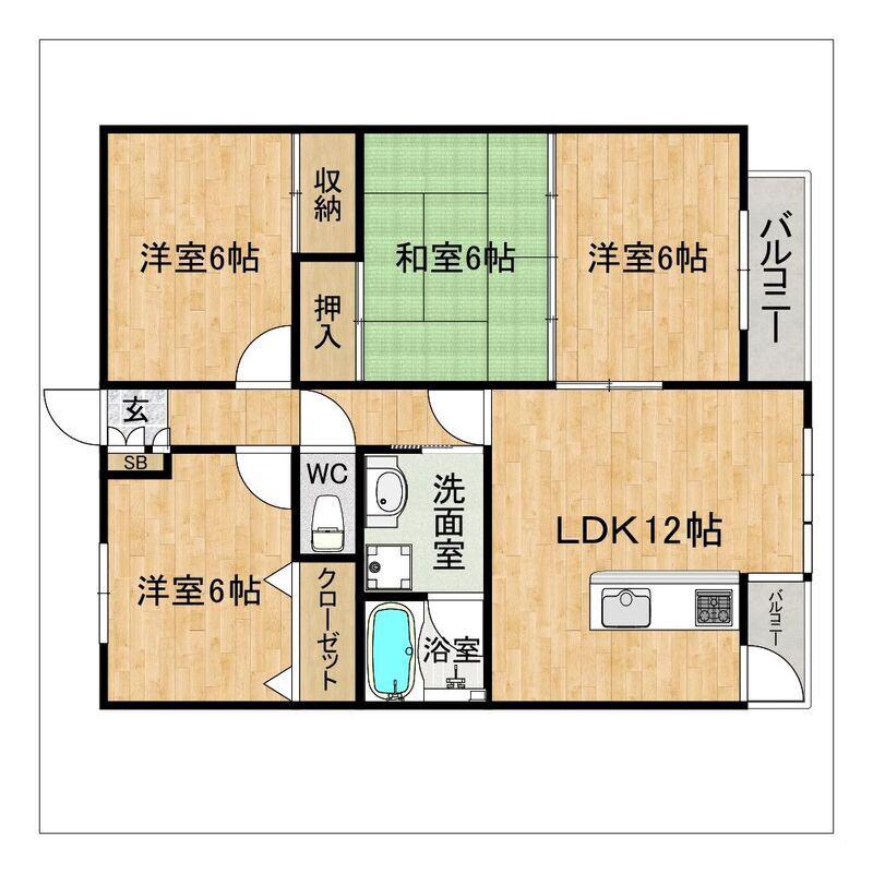 サバーブ寺塚ヒルズ(4LDK/2階)の間取り写真