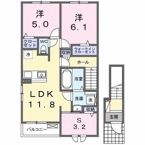 テラス M3 II(2LDK/2階)の間取り写真