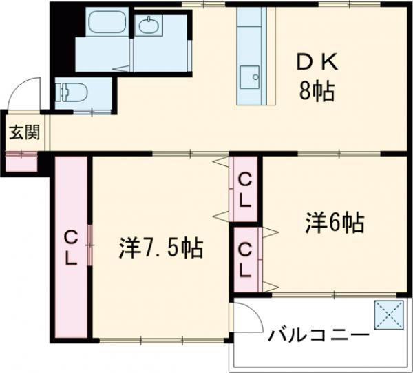 中郷東2棟(2DK/2階)の間取り写真