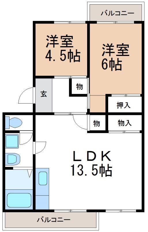 ドエル法土(2LDK/2階)の間取り写真