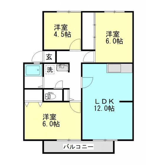 サンビレッジ西大寺 E(3LDK/2階)の間取り写真
