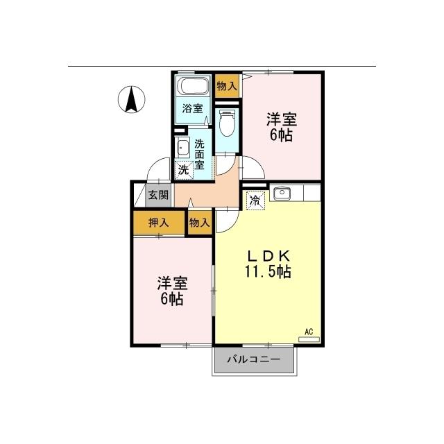 D-ROOM アルカディア(2LDK/2階)の間取り写真