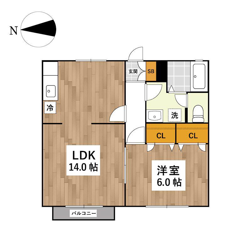 高橋薄場ヴィレッヂ(1LDK/2階)の間取り写真