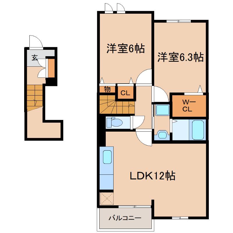 スウィート ミモザ(2LDK/2階)の間取り写真