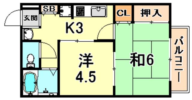 中野ハイツ(2K/1階)の間取り写真