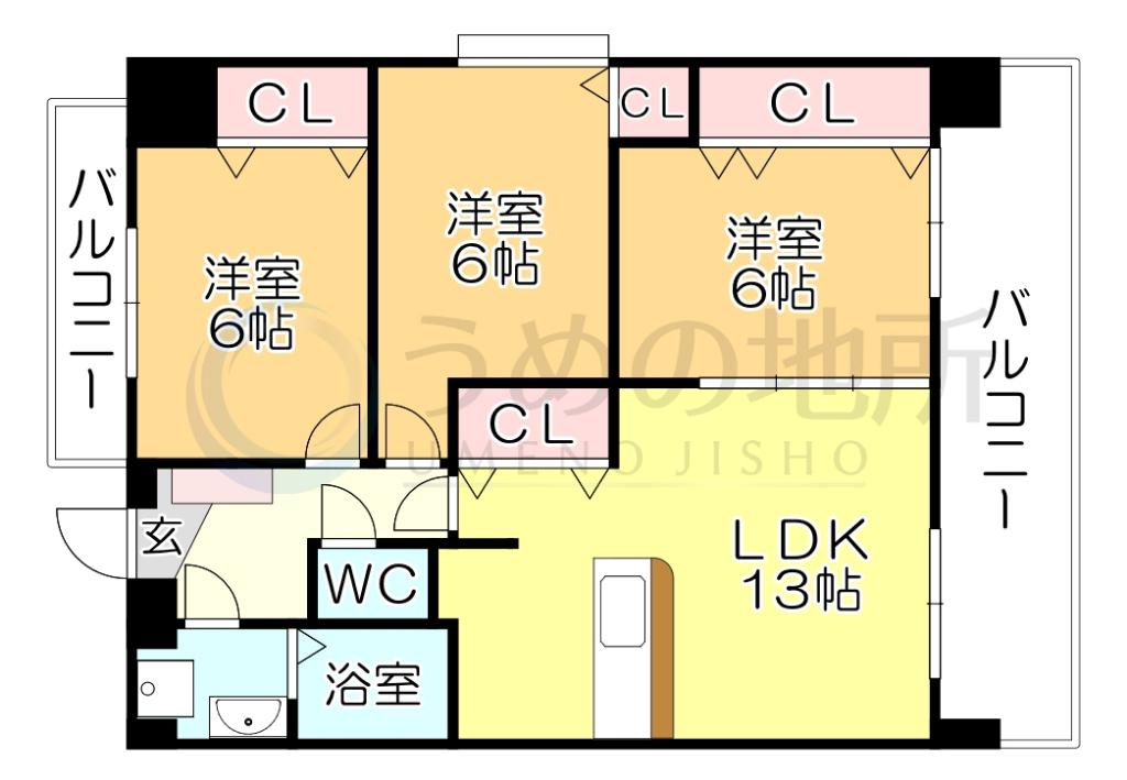 サンシャトー和賀(3LDK/3階)の間取り写真