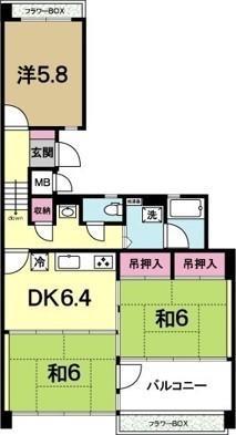OHANA COURT-1(3DK/2階)の間取り写真