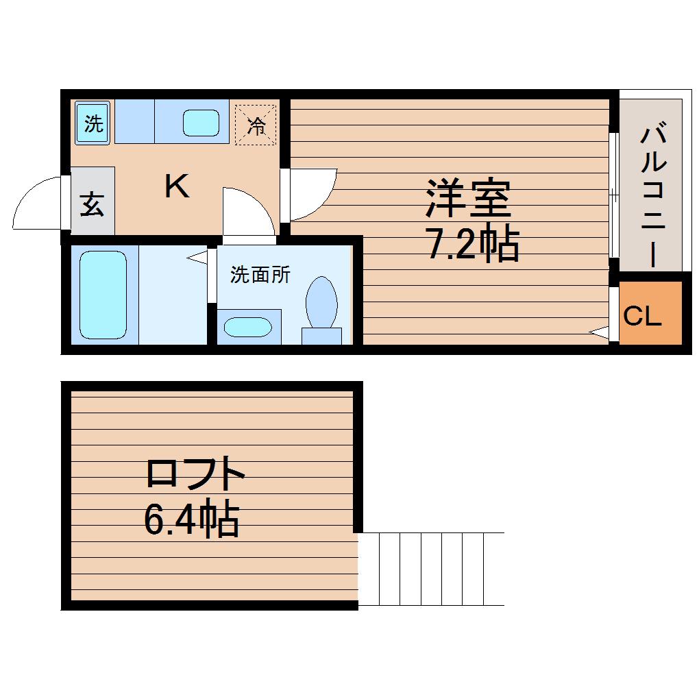 グランコンフォール宮城野(1K/2階)の間取り写真
