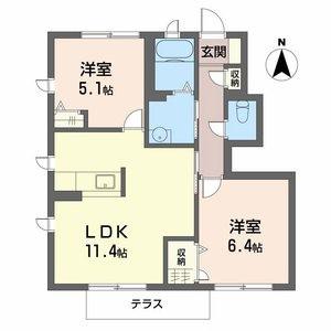 シャーメゾン浜の宮 B棟(2LDK/1階)の間取り写真