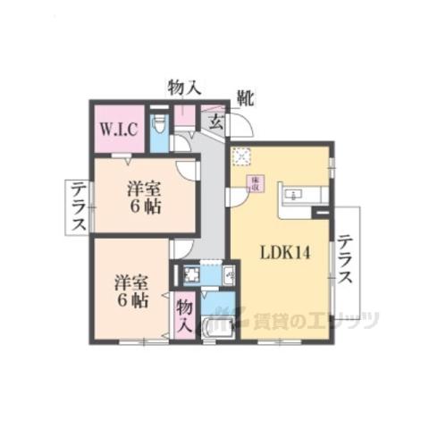 アムール三輪B棟(2LDK/1階)の間取り写真