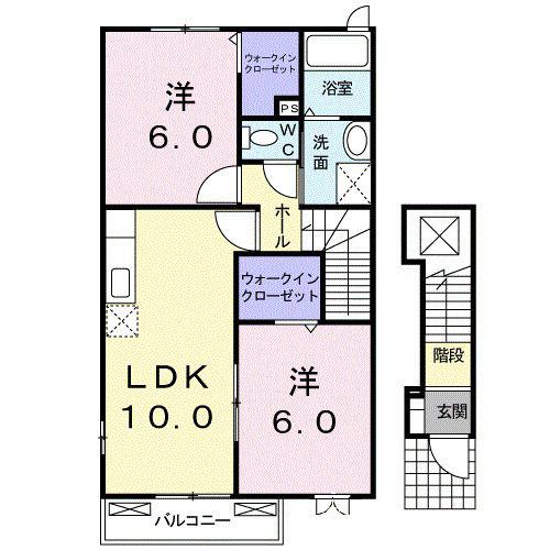 ヴィラコスモス(2LDK/2階)の間取り写真