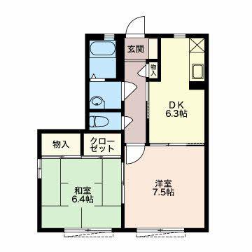 三井ハイツ B(2DK/1階)の間取り写真