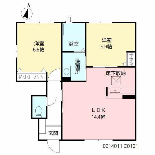 ガーデンコート花宅 C棟(2LDK/1階)の間取り写真
