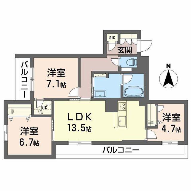 ヒュッゲ コート(3LDK/3階)の間取り写真
