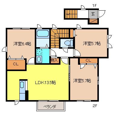 シャーメゾン青葉 A棟(3LDK/2階)の間取り写真