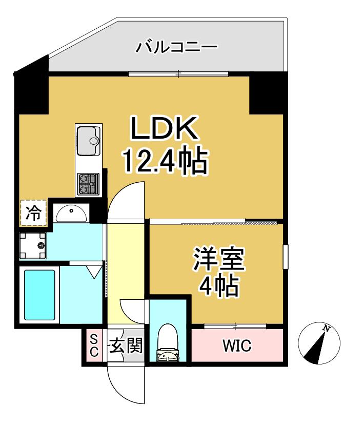 国香通4丁目(1LDK/3階)の間取り写真