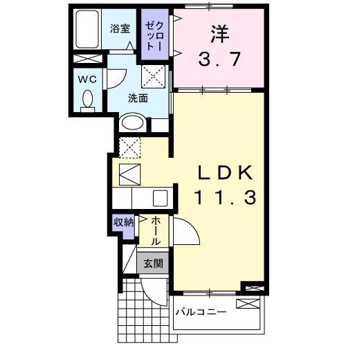 ノーブルレジデンス サチA(1LDK/1階)の間取り写真