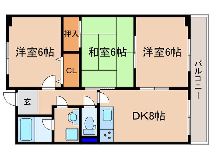 クレール弍番館(3DK/2階)の間取り写真