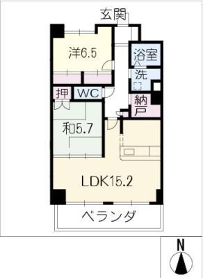 グランドール冨士(2LDK/6階)の間取り写真