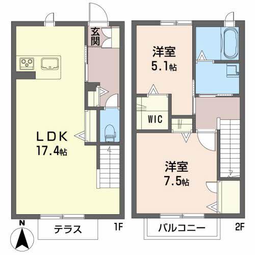 シャーメゾン庄町(2LDK/1階)の間取り写真