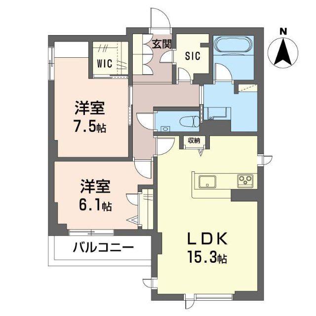 ラ・ルーム厚木町(2LDK/3階)の間取り写真