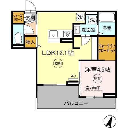 ルミナス空港東(1LDK/1階)の間取り写真