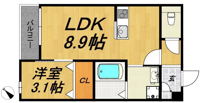 LECOCON岐阜II(1LDK/1階)の間取り写真