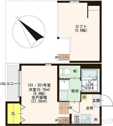 ハーモニーテラス大桐III(1K/2階)の間取り写真