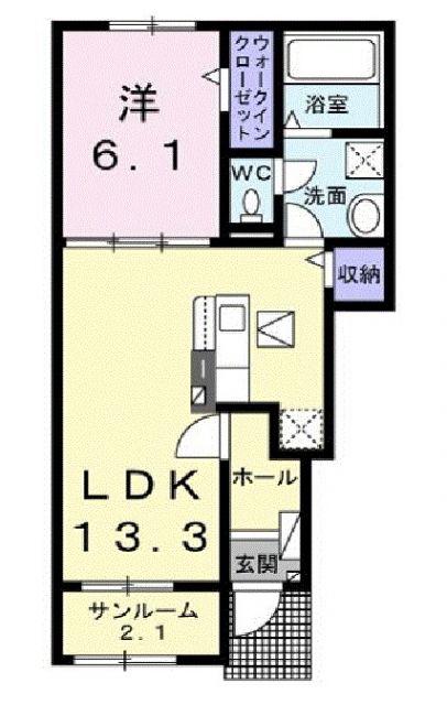 レイフォレスト曙町(1LDK/1階)の間取り写真