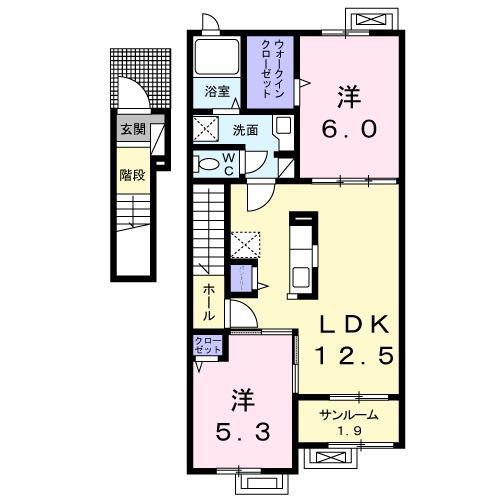 エバーグリーン高木A(2LDK/2階)の間取り写真