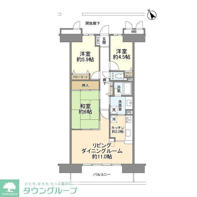ダイアパレス竹ノ塚II(3LDK/6階)の間取り写真