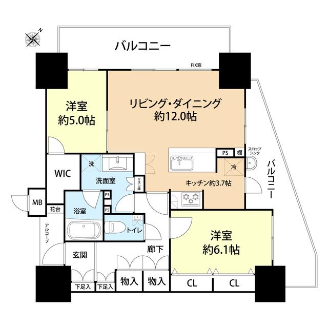 ウェリスサンリヤン薬院 1504号(2LDK/15階)の間取り写真