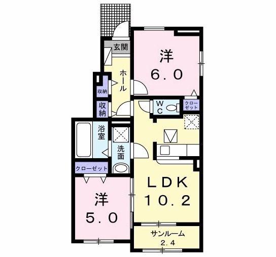サニー・ブリーズ金屋B(2LDK/1階)の間取り写真