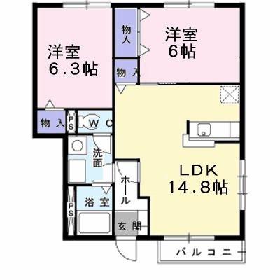 メゾン若葉A(2LDK/1階)の間取り写真