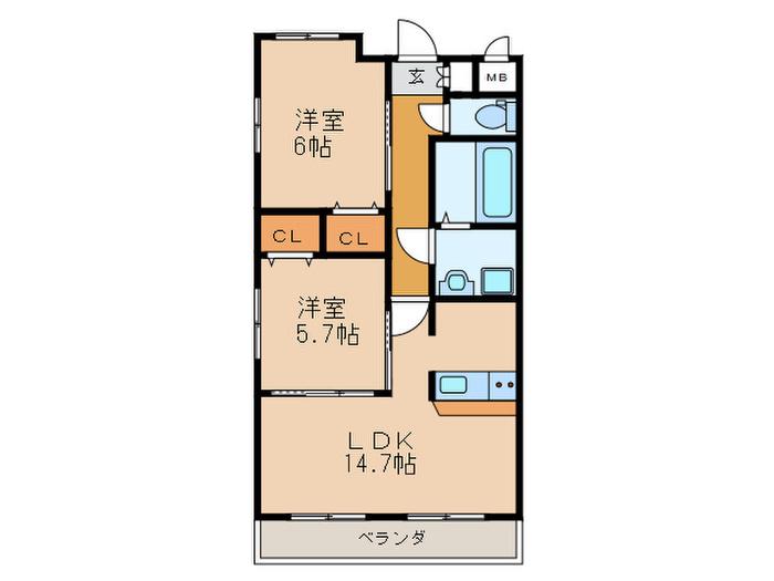 クレスト上名古屋(2LDK/4階)の間取り写真