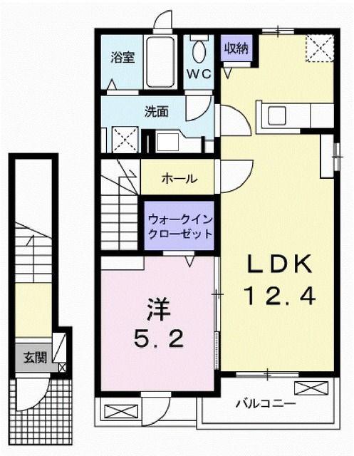 イースト HILL B(1LDK/2階)の間取り写真