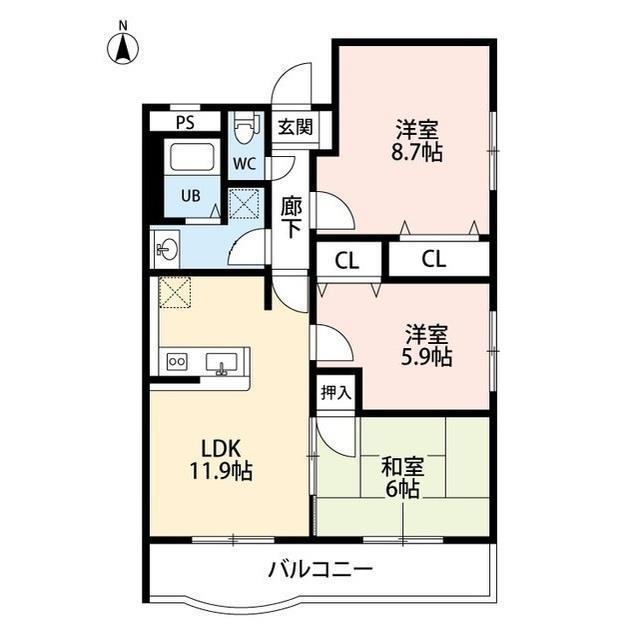 ヴェルジュ新飯田(3LDK/1階)の間取り写真