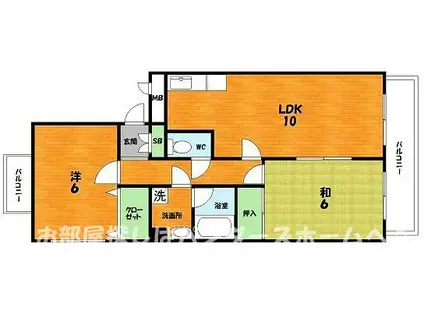 ジュネス朝日丘(2LDK/1階)の間取り写真