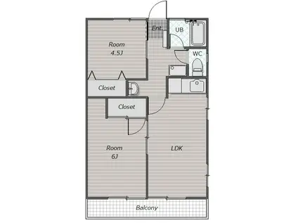 シティハイム袖ヶ浦(2DK/2階)の間取り写真