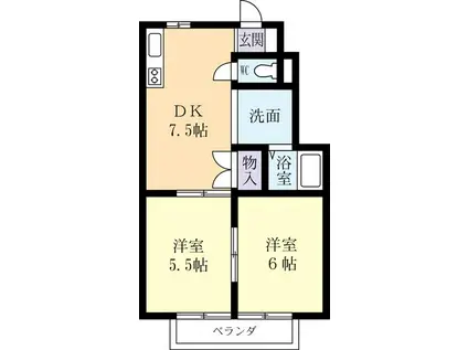 フォルテッシモ(2DK/1階)の間取り写真