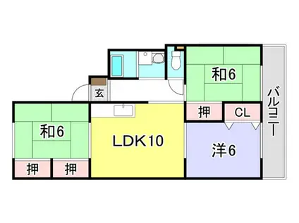 鈴峰ビル(3LDK/5階)の間取り写真