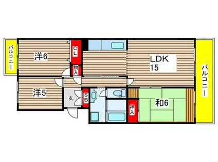 東砂三丁目ハイツ(3LDK/2階)の間取り写真